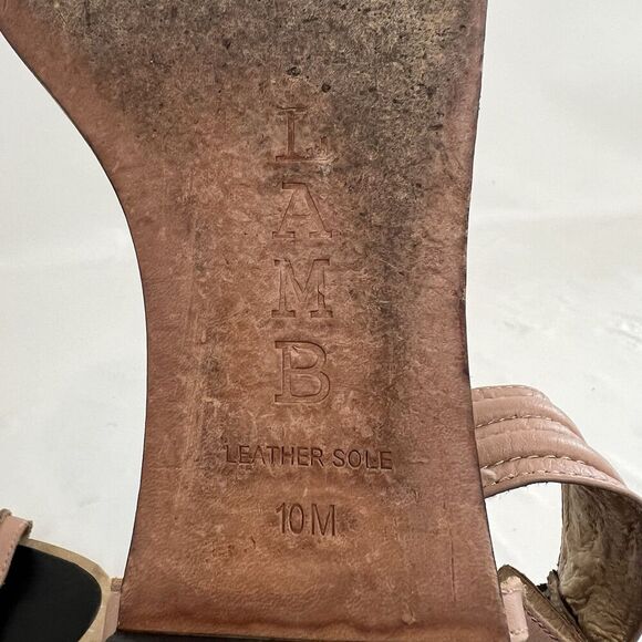 L.A.M.B. Women's Size 10 Leather Ankle Strap Sandals Nude Black Zip Back - Picture 8 of 8